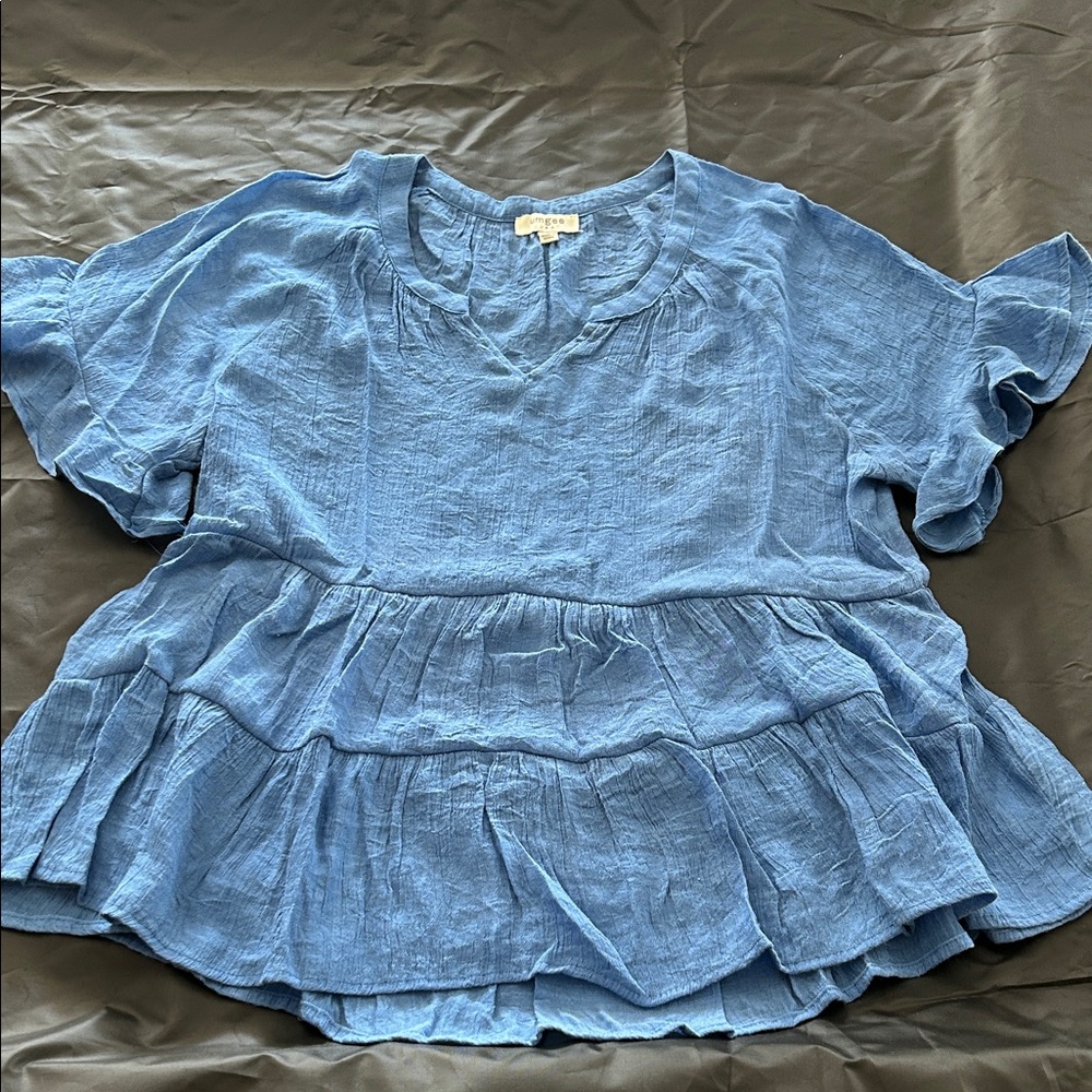 Umgee Denim Blue Tiered Blouse